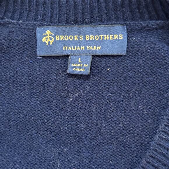 Brooks Brothers Extra Fine Italian Merino Wool Sweater Vest Navy Blue Men's L - Picture 3 of 4